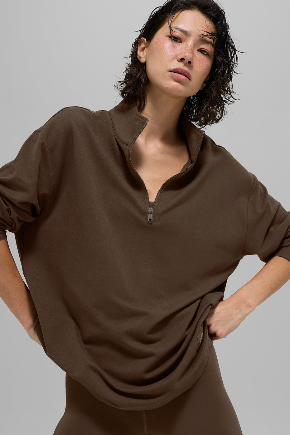 Double Take Long Sleeve 1/4 Zip - Espresso