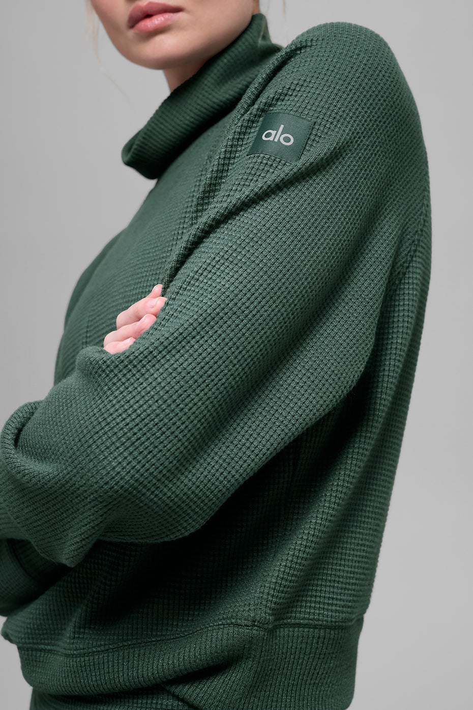 Waffle Weekend Escape Mock Neck Long Sleeve - Clover Green