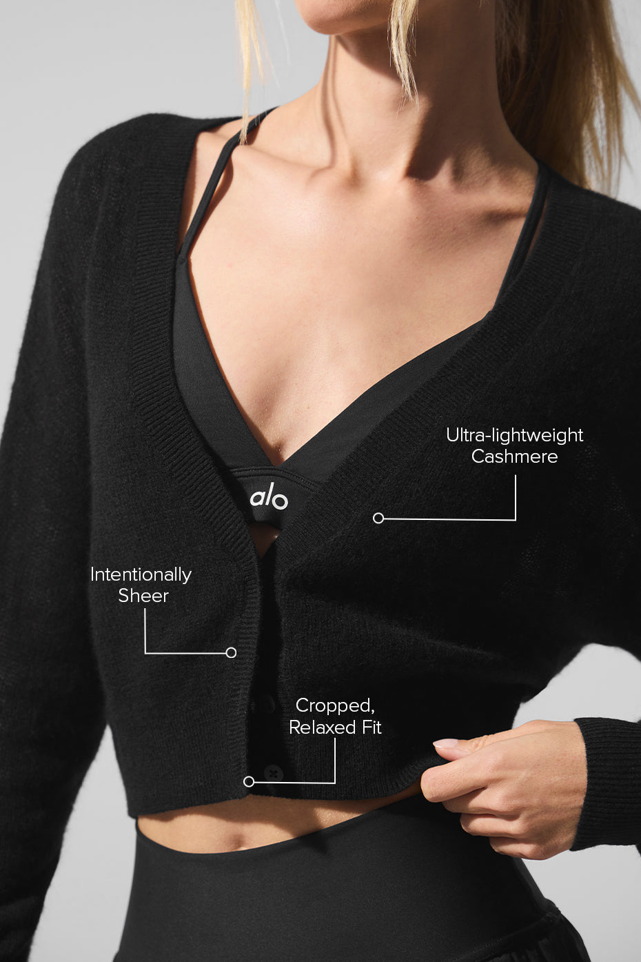 Sheer Cashmere Cropped Cardigan - Black