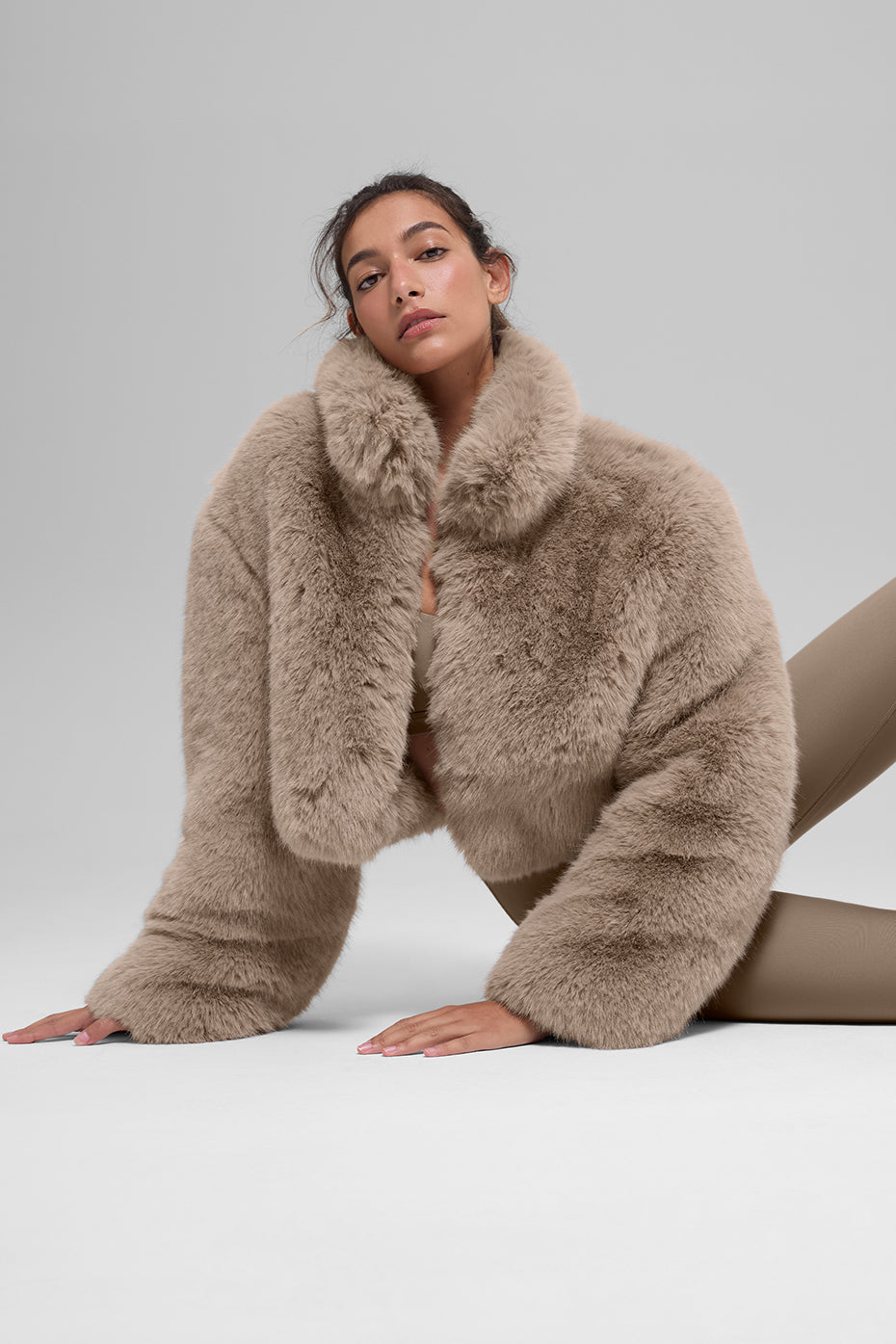 Opulent Faux Fur Cropped Jacket - Oat