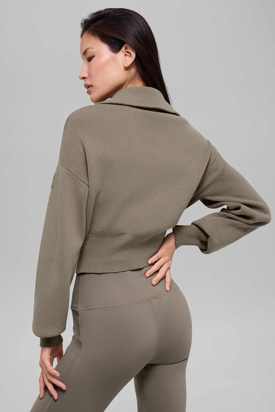 Scholar Knit Cropped Full Zip Jacket - Light Cocoa