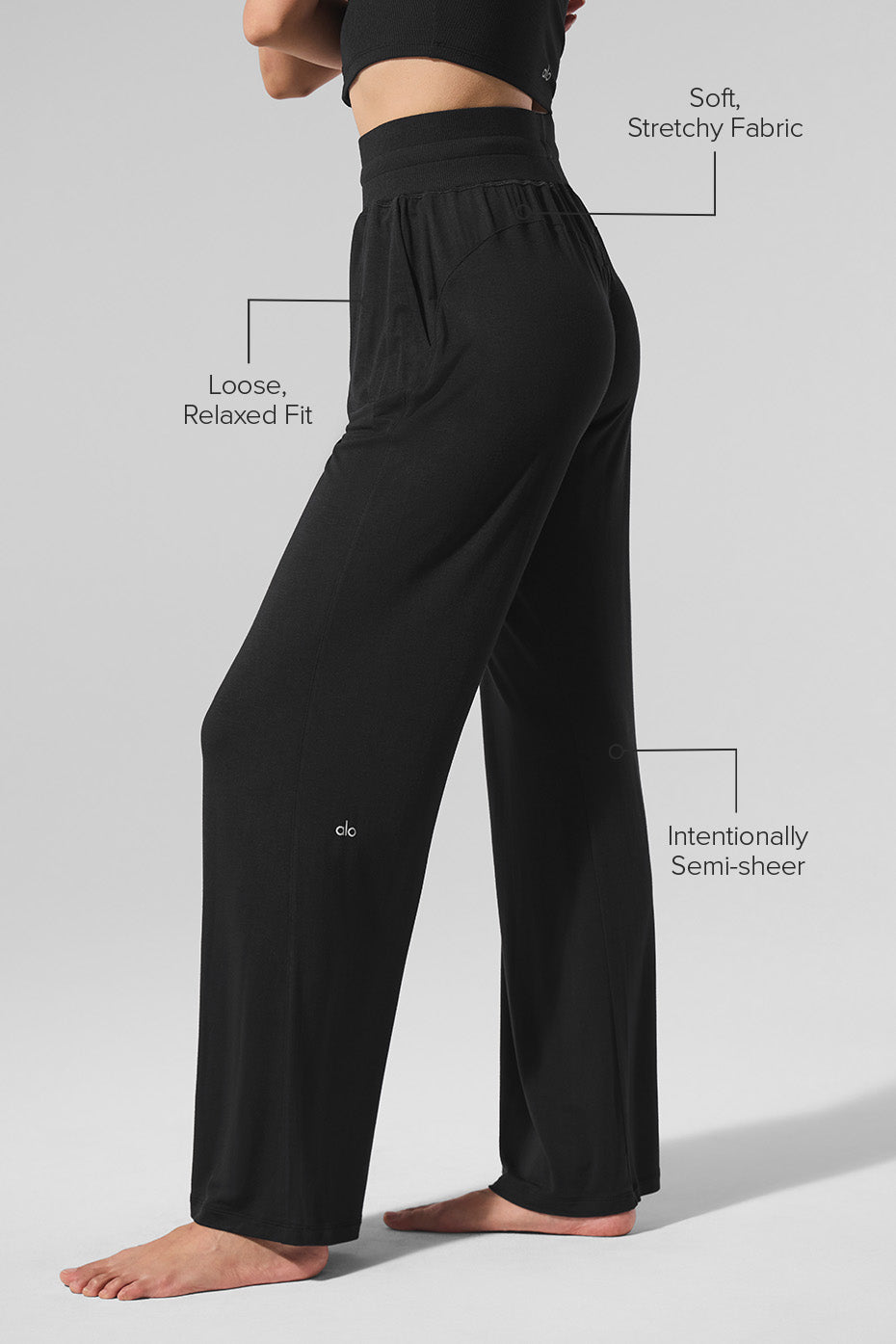 Semi-Sheer Delicate Lounge Flare Pant - Black