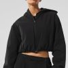 Cropped Mountain Peak Full-Zip Hoodie - Black