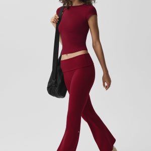 ALO Softsculpt Foldover Flare Legging - Summer Romance Red
