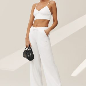Linen Blend Riviera Wide Leg Pant - White