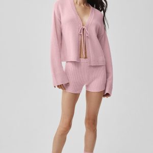 Wool Cashmere Ribbed Noble Short - Vintage Pink