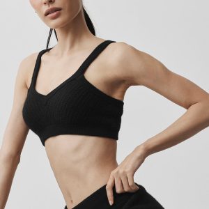 Cashmere Plush Waffle V-Neck Bra - Black